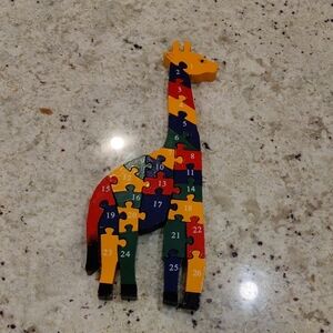 Vintage Colorful Giraffe Wooden 3 D Puzzle Toy ABCs and 123s, 3/4 Inch Thick